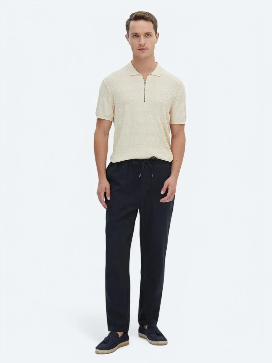 Black Weaving Jogging Fit Casual Trousers - 1
