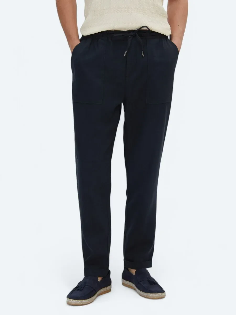 Black Weaving Jogging Fit Casual Trousers - 2