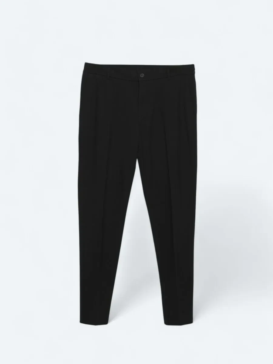Black Weaving Jogging Fit Casual Trousers - 1