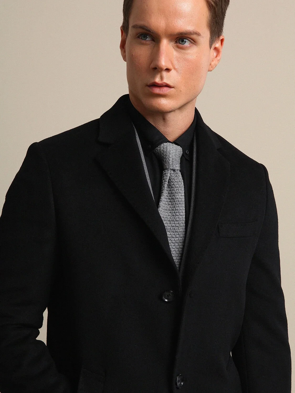 Black Weaving Overcoat - 1