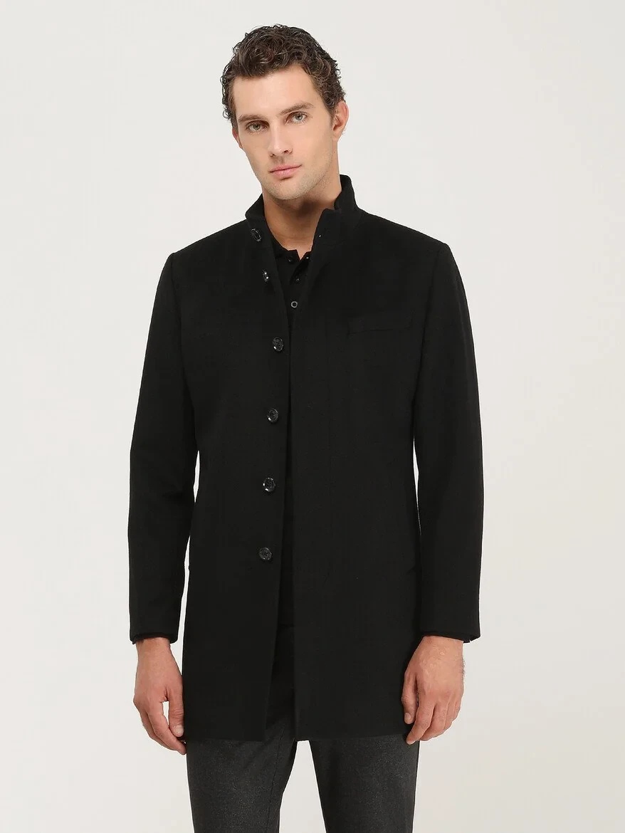 Black Weaving Overcoat - 1