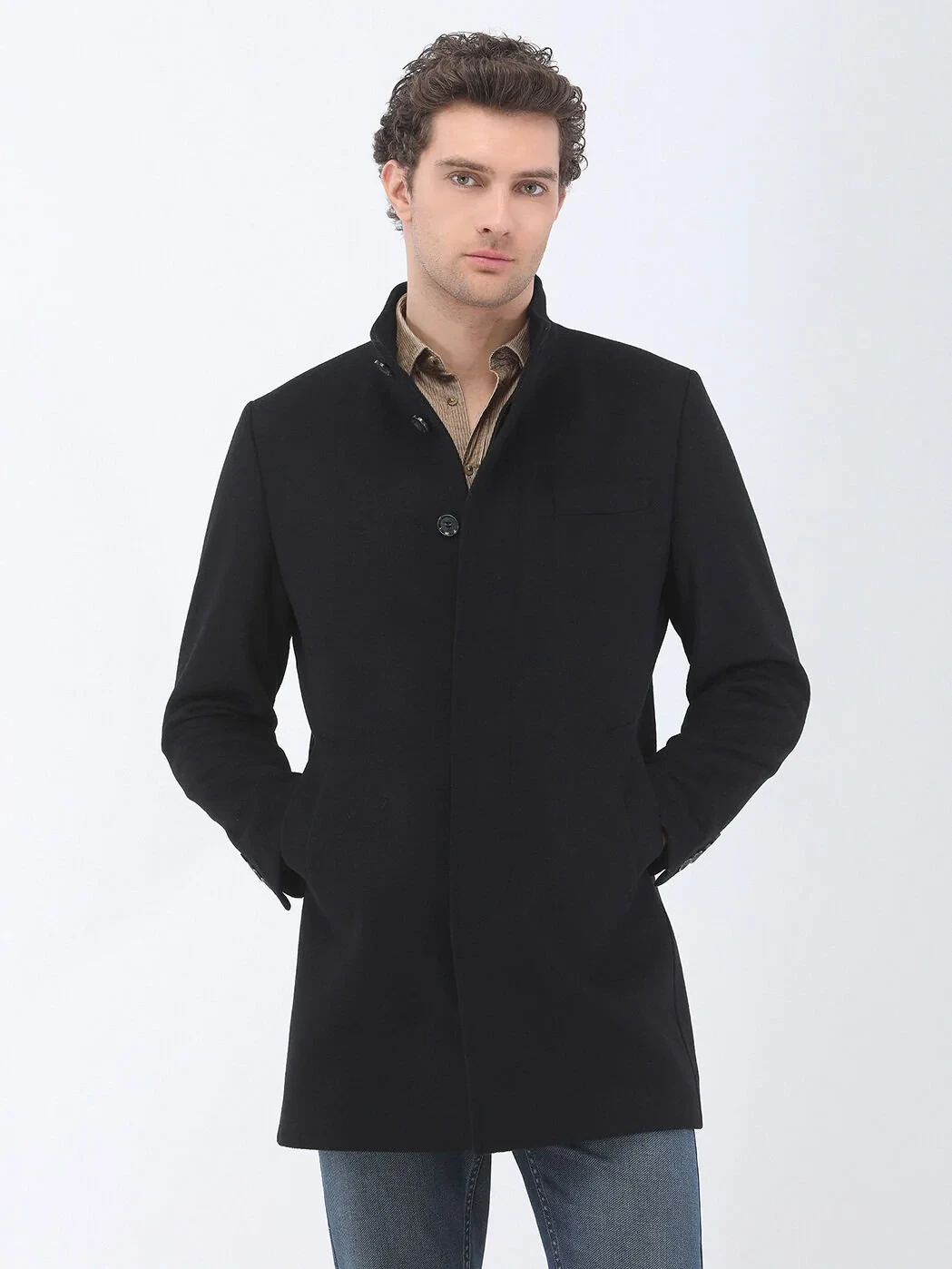 Black Weaving Overcoat - 1