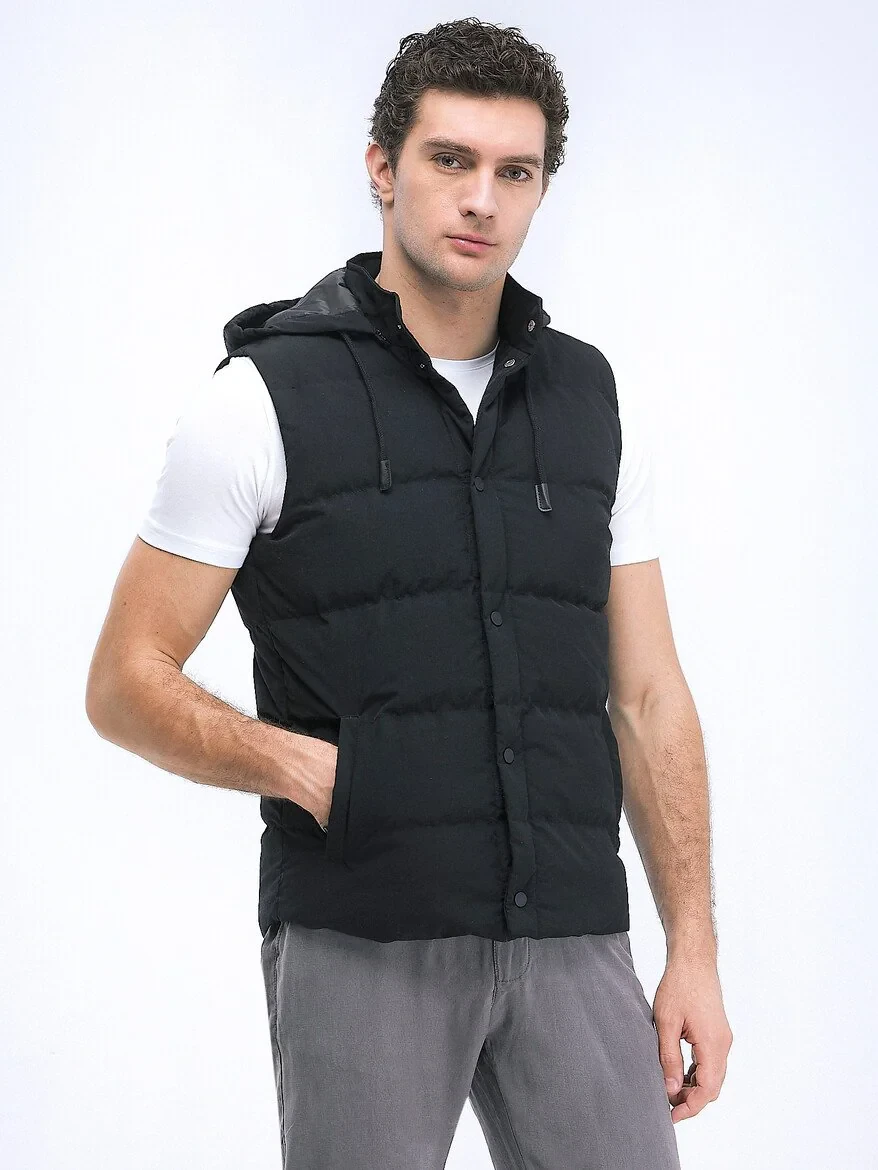 Black Weaving Puffer Vest - 1