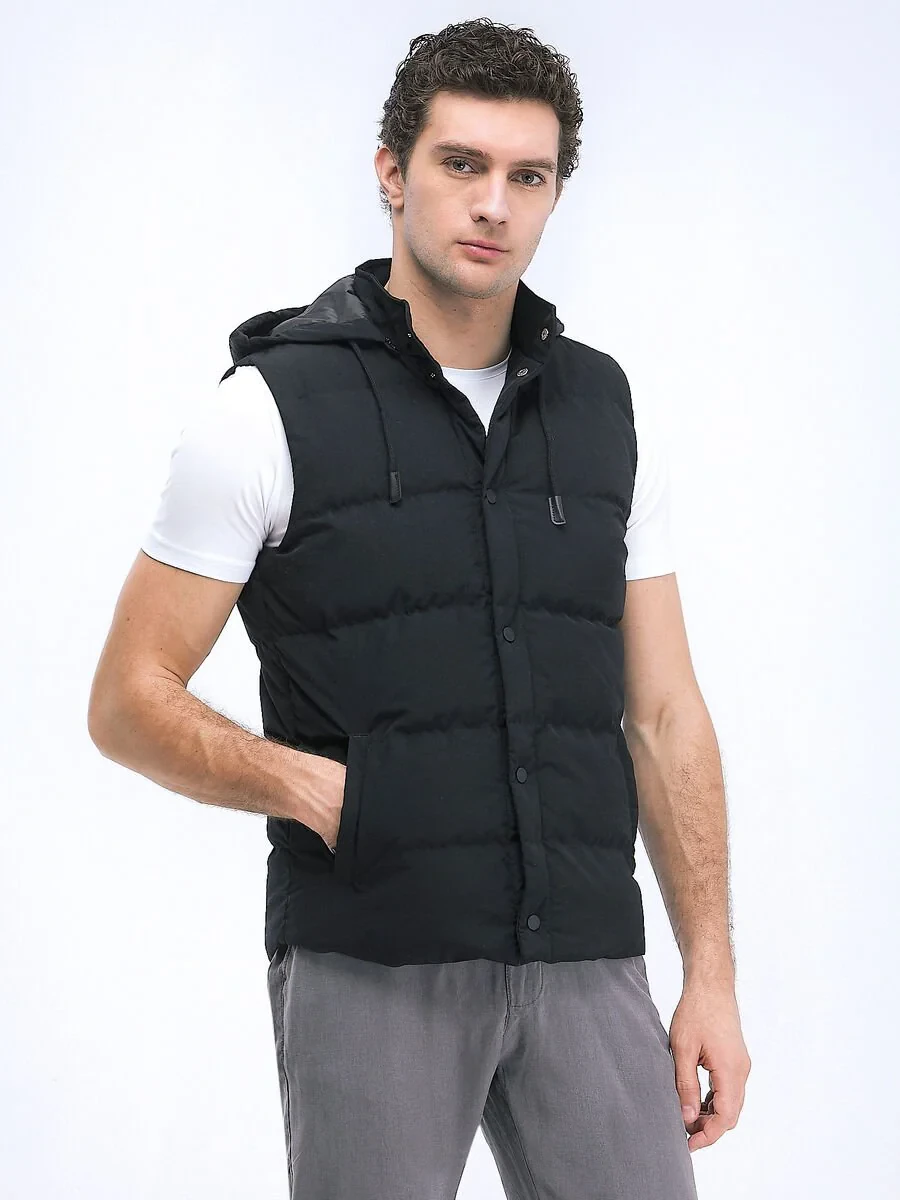Black Weaving Puffer Vest - 1
