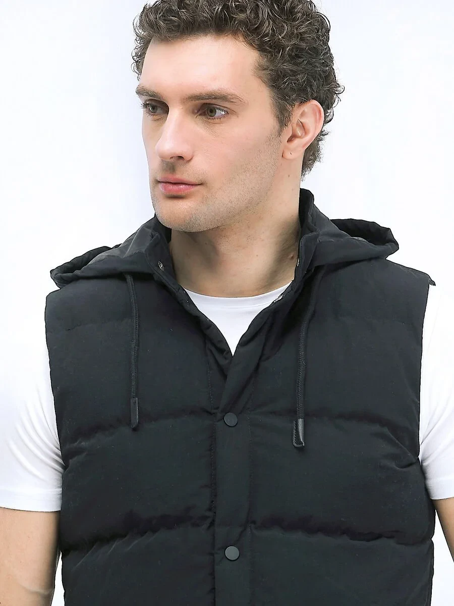 Black Weaving Puffer Vest - 3