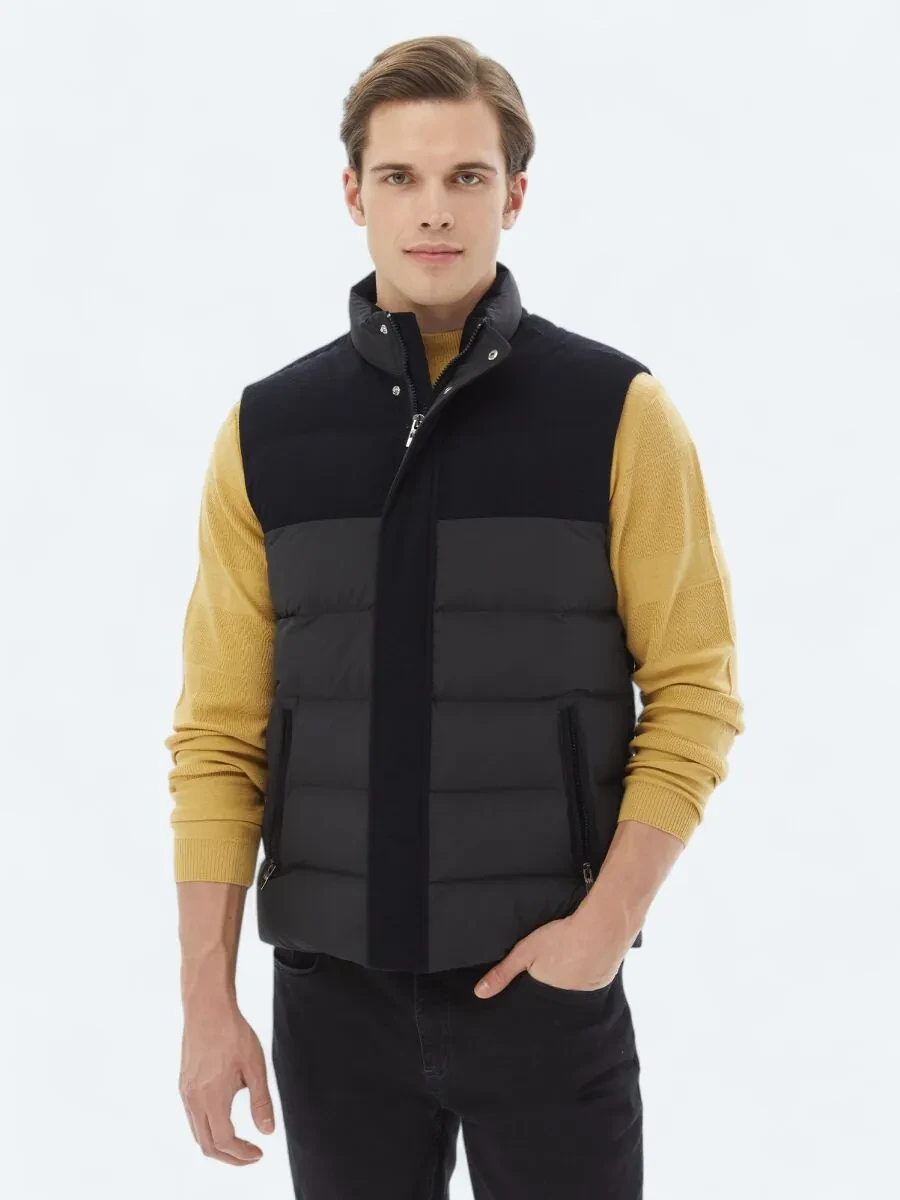 Black Weaving Puffer Vest - 1