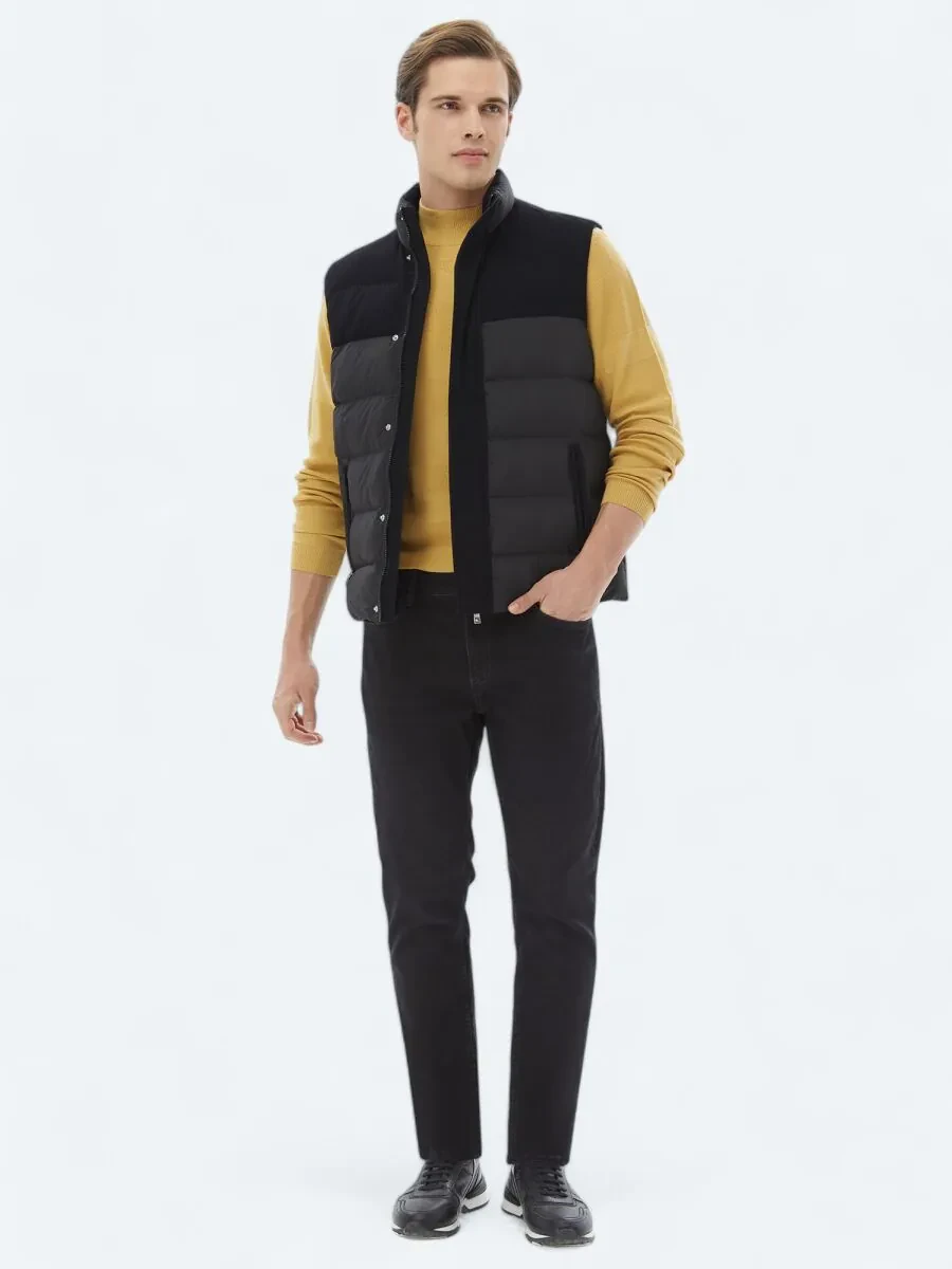 Black Weaving Puffer Vest - 2