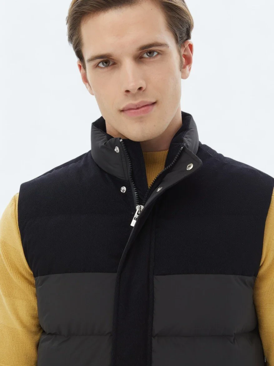 Black Weaving Puffer Vest - 3