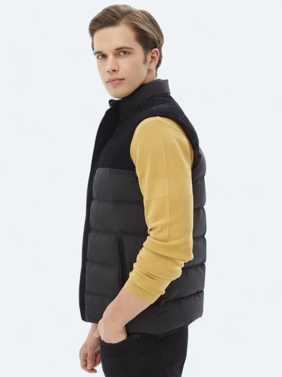 Black Weaving Puffer Vest - 4