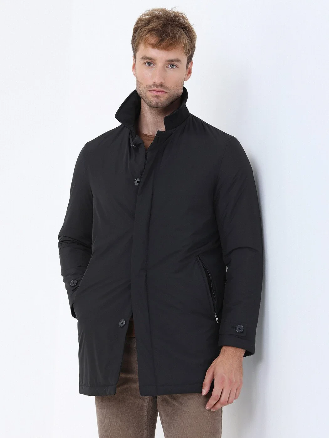 Black Weaving Rain Coat - 1