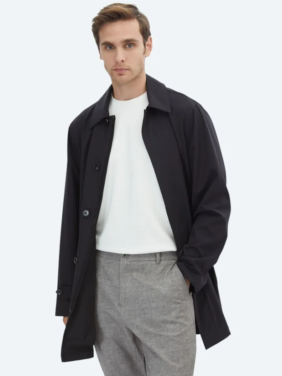 Black Weaving Rain Coat - 3