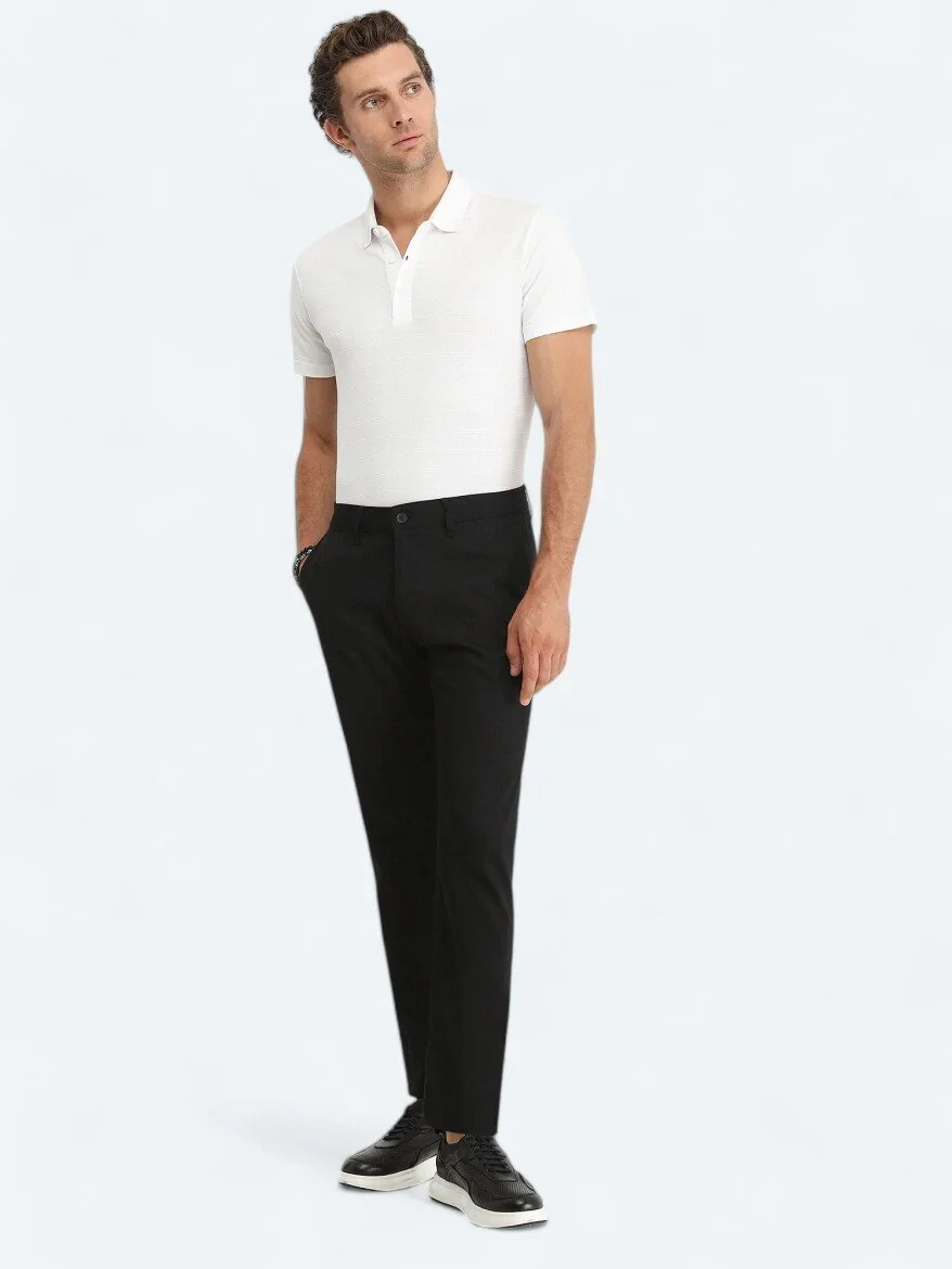 Black Weaving Regular Fit Casual Cotton Blended Trousers - 1