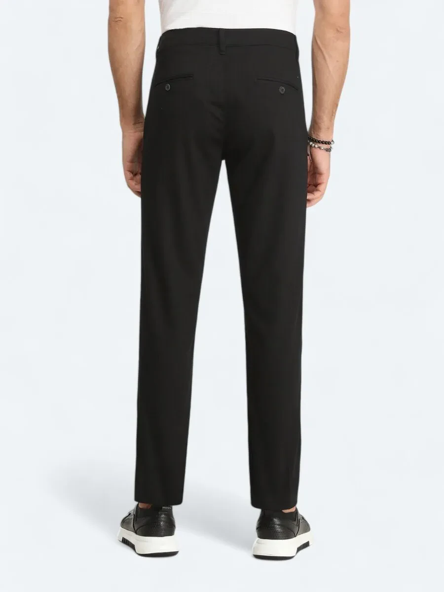 Black Weaving Regular Fit Casual Cotton Blended Trousers - 4