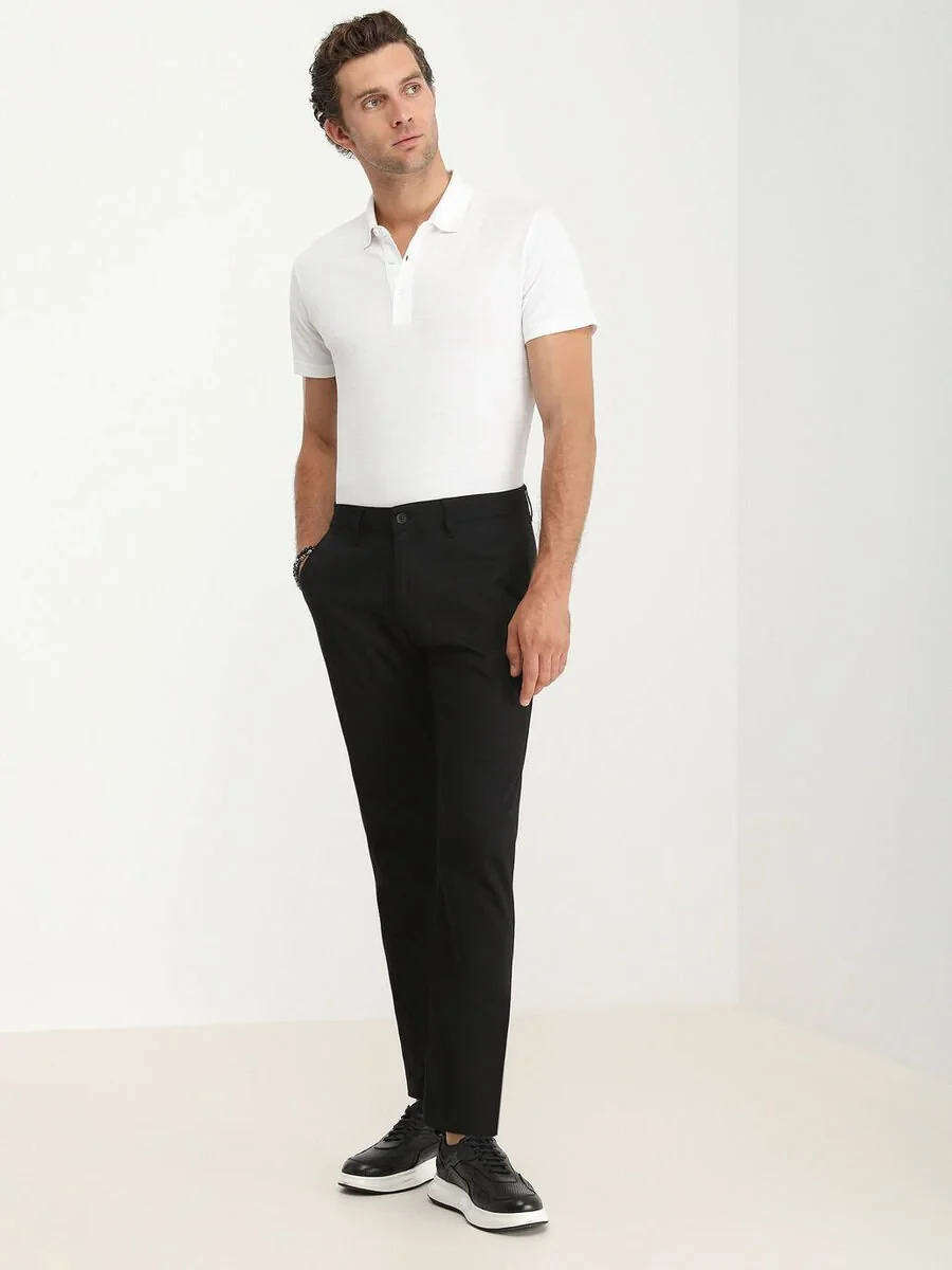 Black Weaving Regular Fit Casual Cotton Blended Trousers - 2