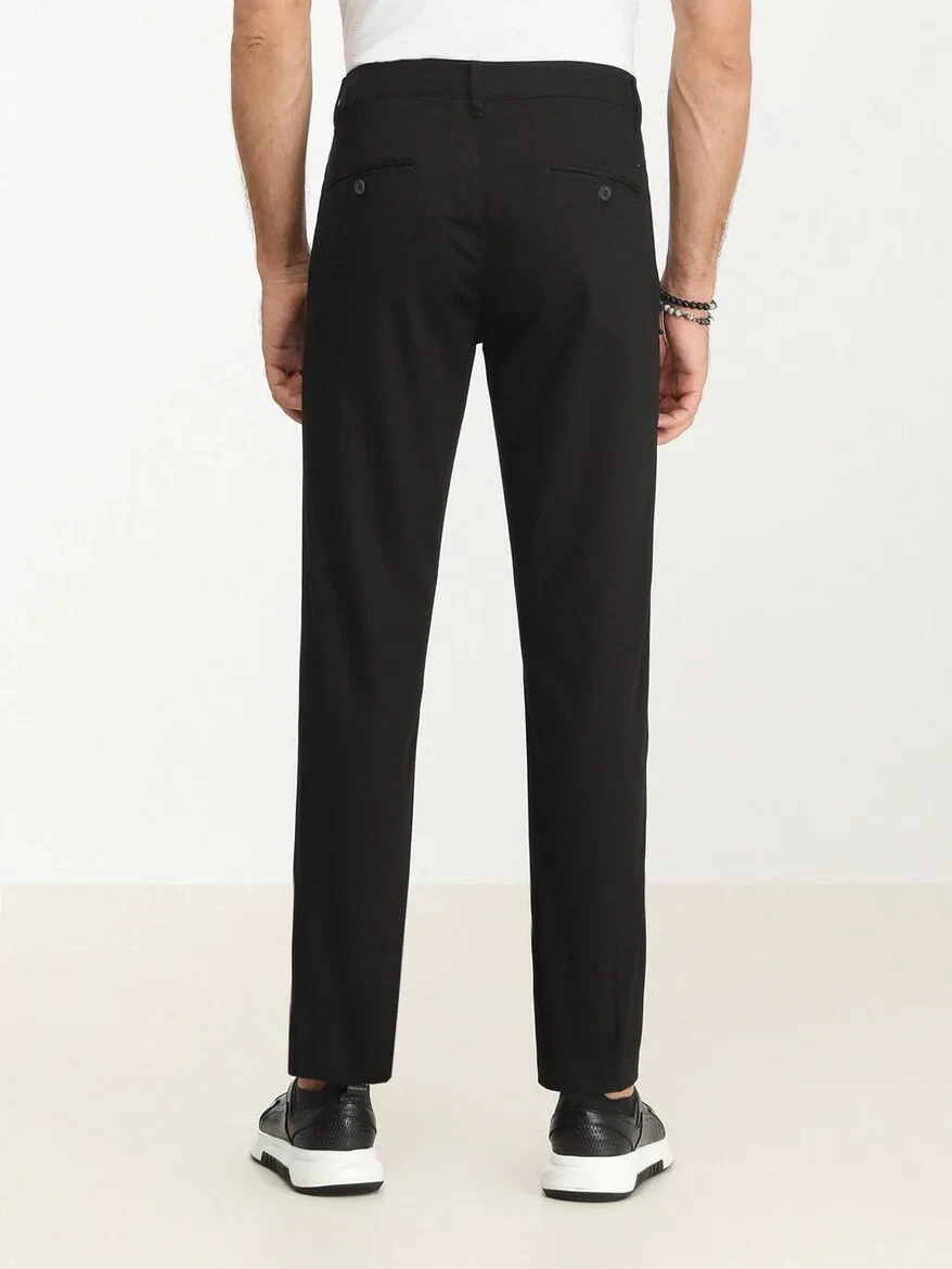 Black Weaving Regular Fit Casual Cotton Blended Trousers - 4