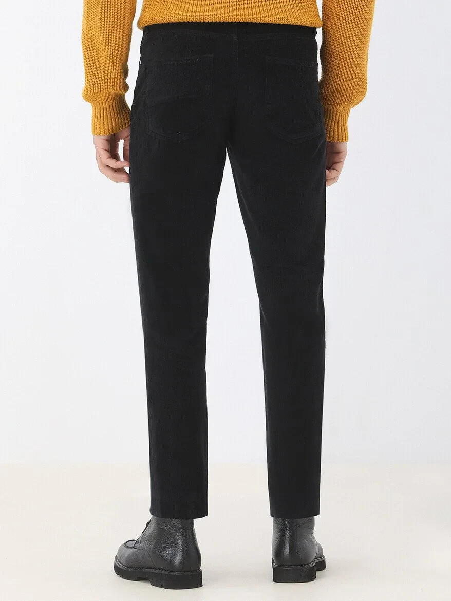 Black Weaving Regular Fit Casual Cotton Blended Trousers - 5