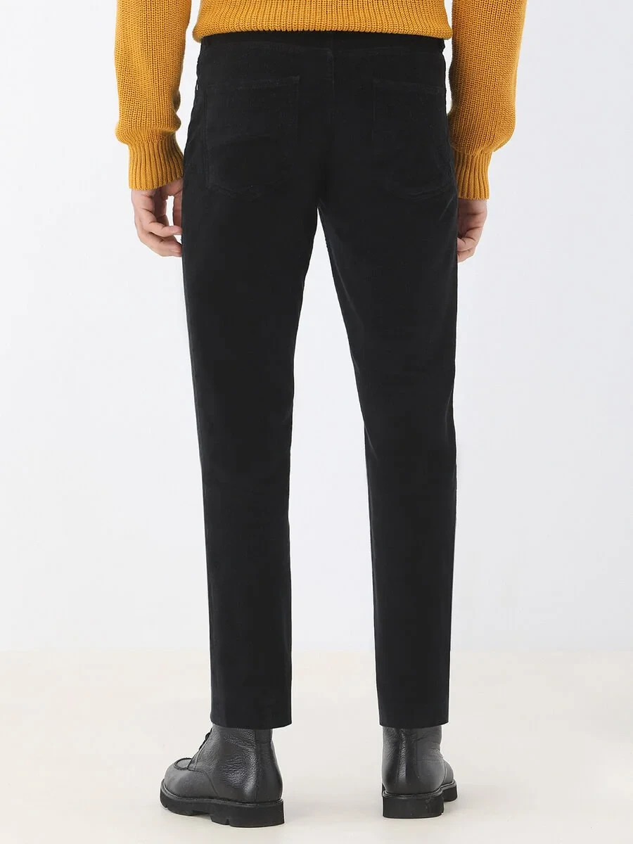 Black Weaving Regular Fit Casual Cotton Blended Trousers - 5