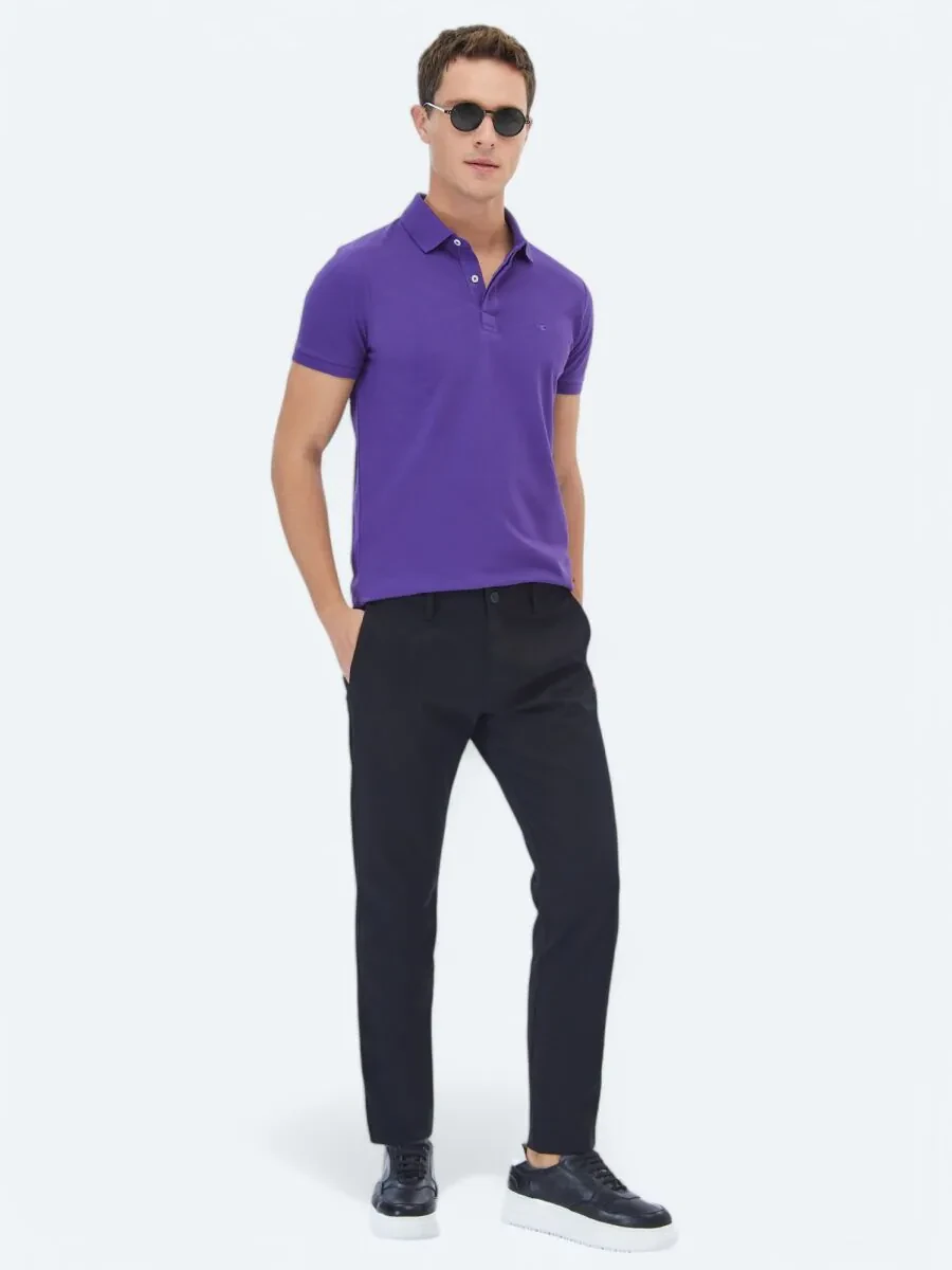Black Weaving Regular Fit Casual Cotton Blended Trousers - 1