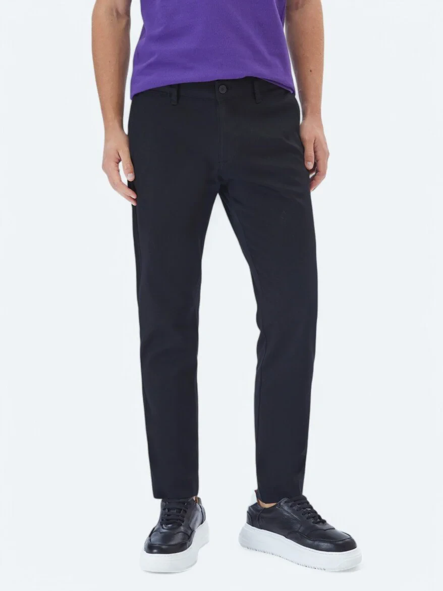 Black Weaving Regular Fit Casual Cotton Blended Trousers - 2