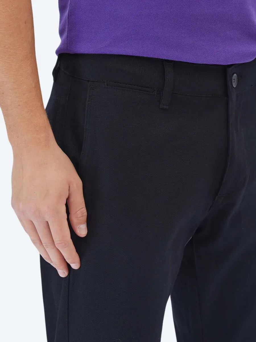 Black Weaving Regular Fit Casual Cotton Blended Trousers - 3