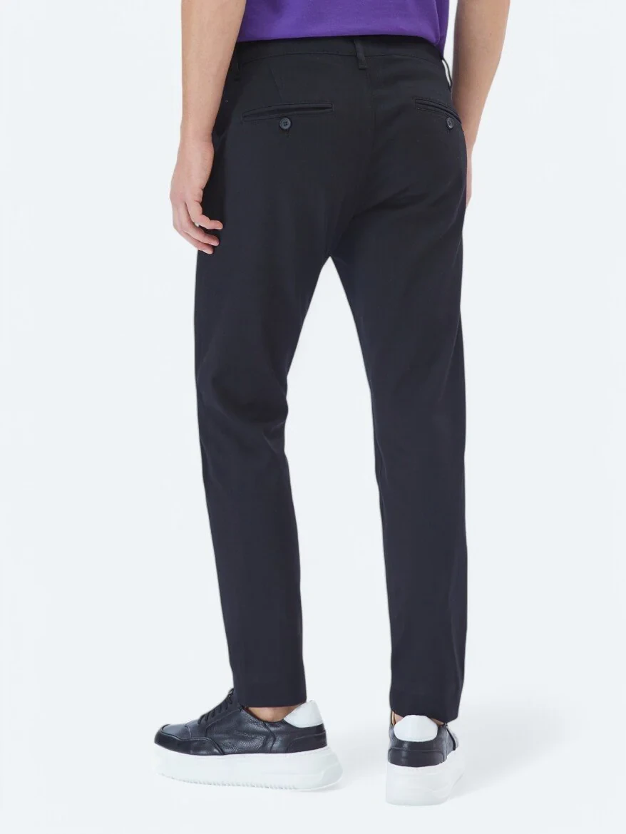 Black Weaving Regular Fit Casual Cotton Blended Trousers 