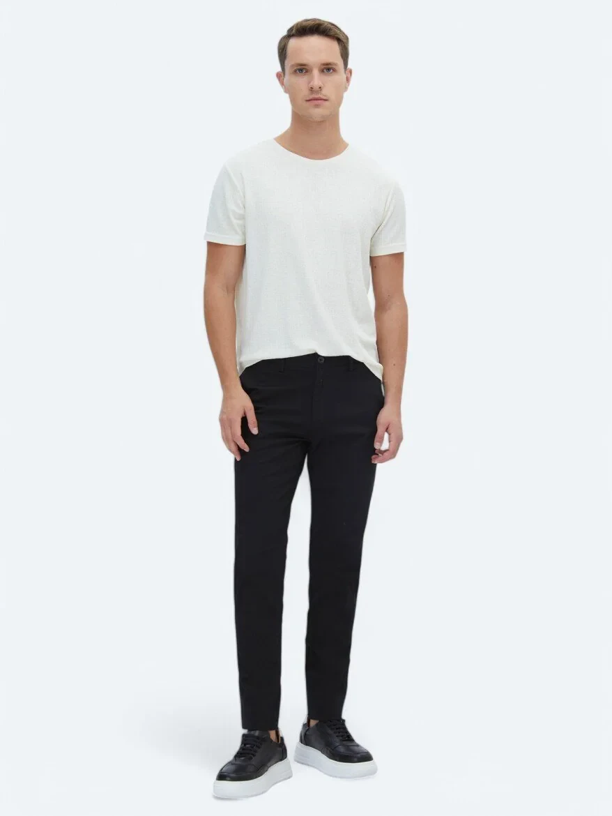 Black Weaving Regular Fit Casual Cotton Blended Trousers - 1