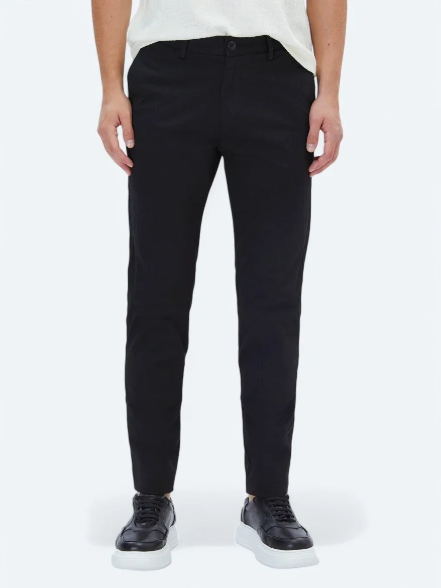 Black Weaving Regular Fit Casual Cotton Blended Trousers - 2
