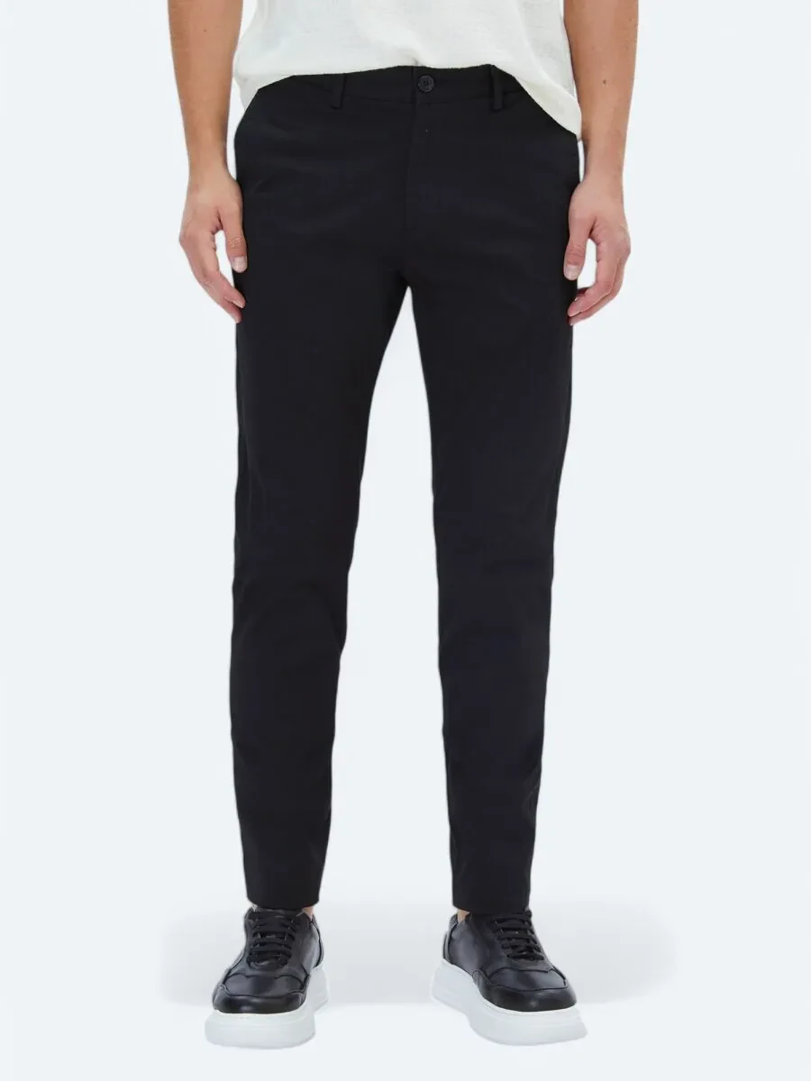 Black Weaving Regular Fit Casual Cotton Blended Trousers - 2
