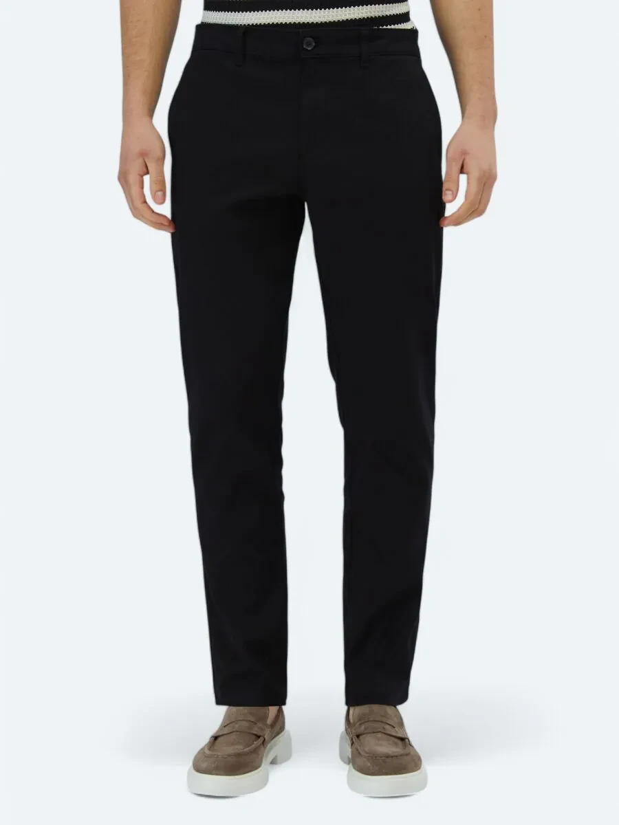 Black Weaving Regular Fit Casual Cotton Blended Trousers - 2