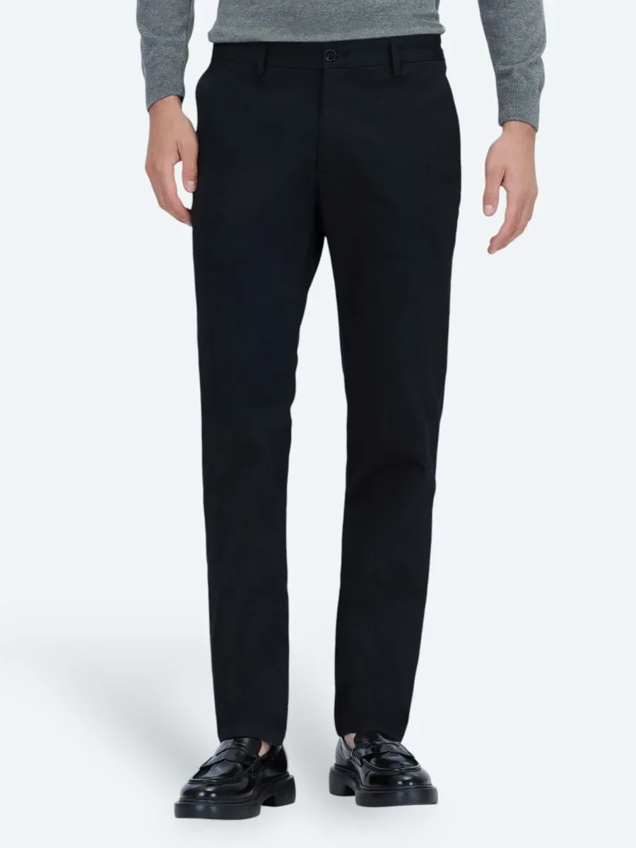 Black Weaving Regular Fit Casual Cotton Blended Trousers - 2