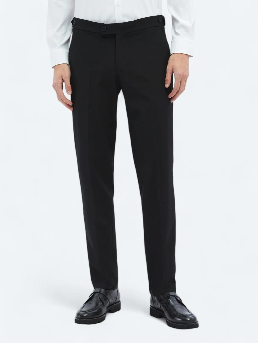 Black Weaving Regular Fit Casual Trousers - 2