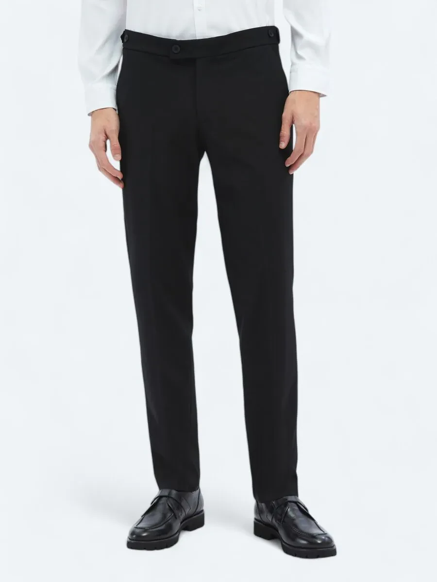 Black Weaving Regular Fit Casual Trousers - 2