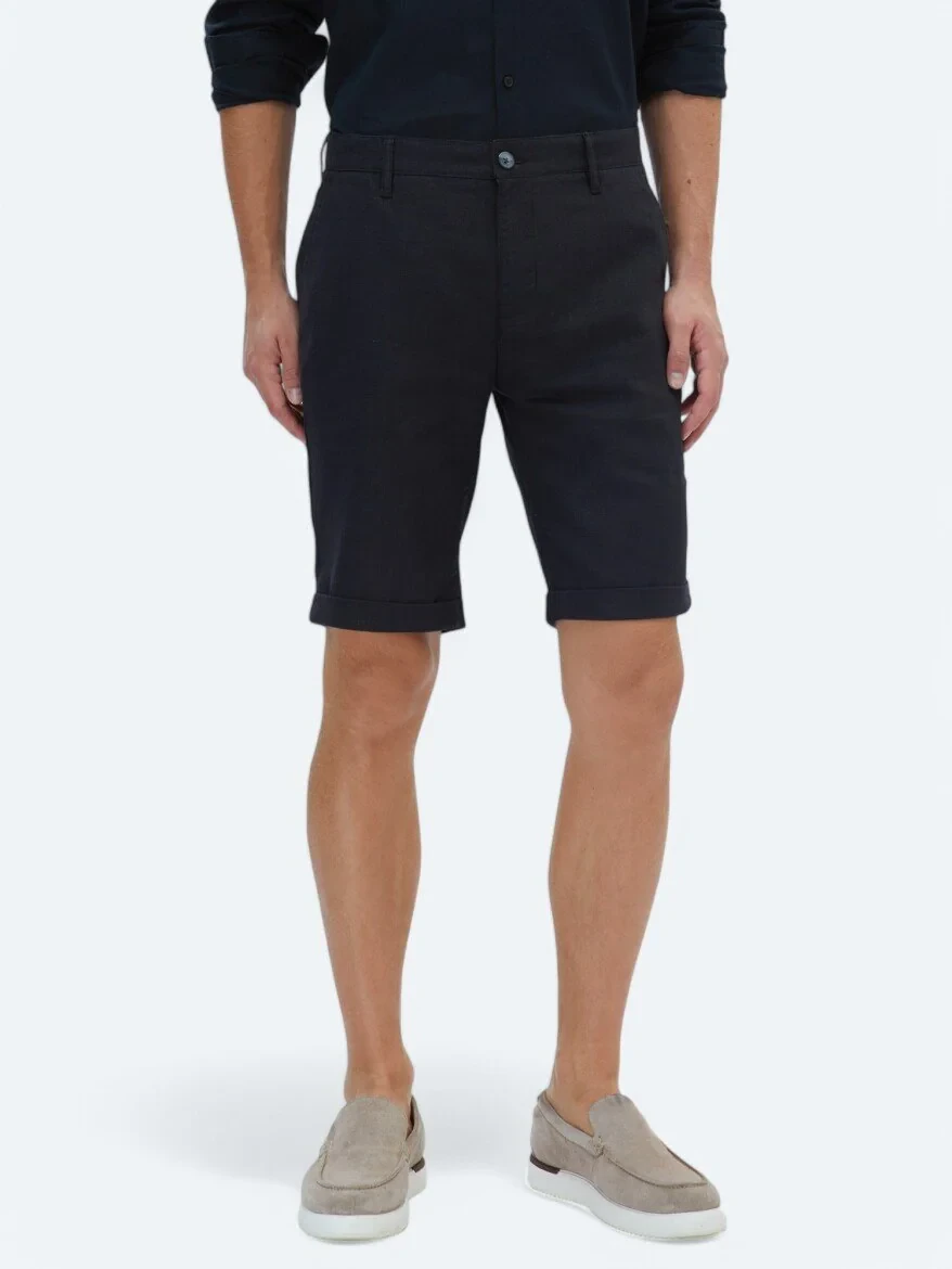 Black Weaving Slim Fit Casual Bermuda - 2