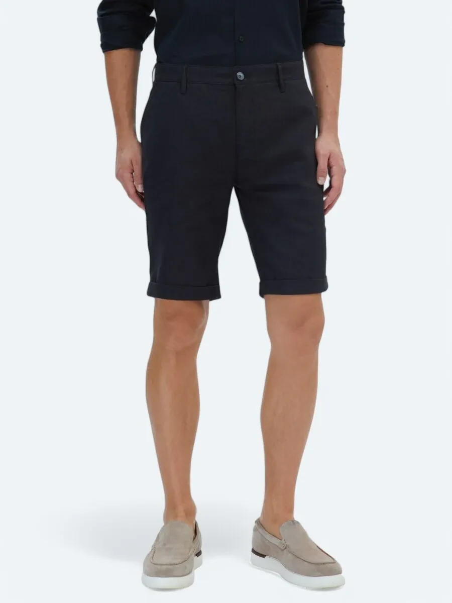 Black Weaving Slim Fit Casual Bermuda - 2