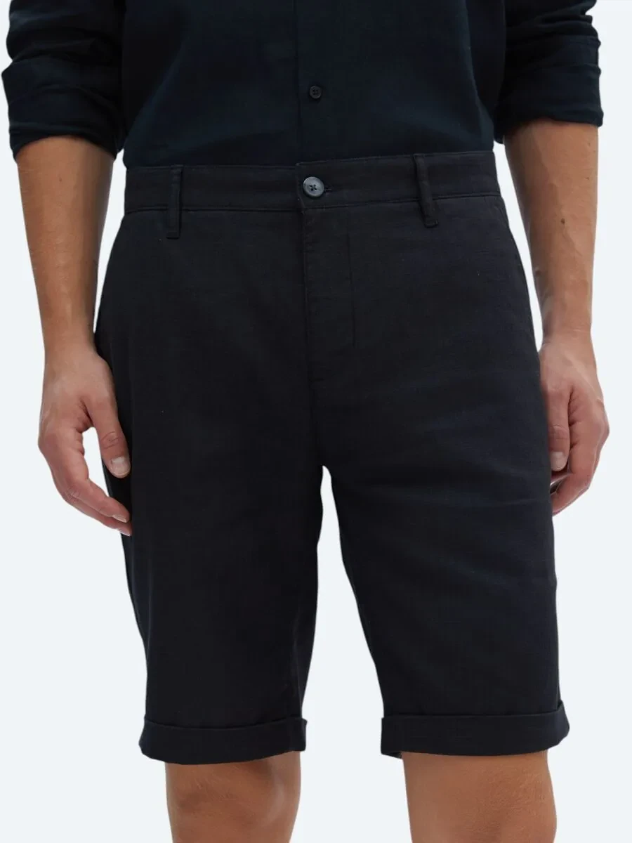 Black Weaving Slim Fit Casual Bermuda - 3