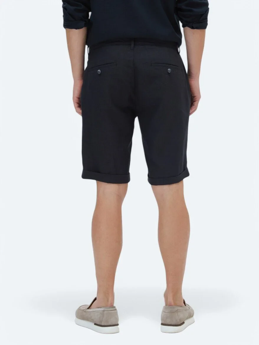 Black Weaving Slim Fit Casual Bermuda - 4