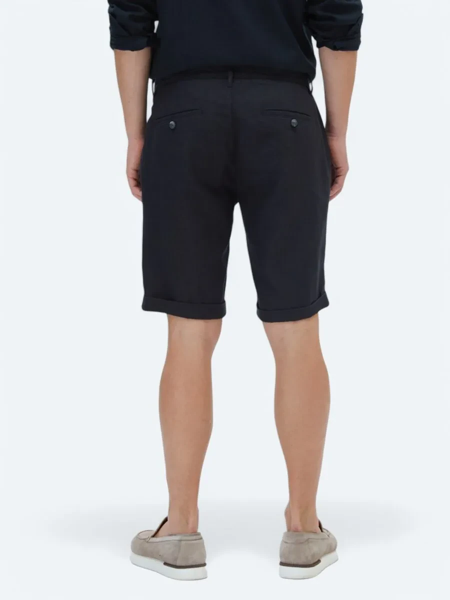 Black Weaving Slim Fit Casual Bermuda - 4