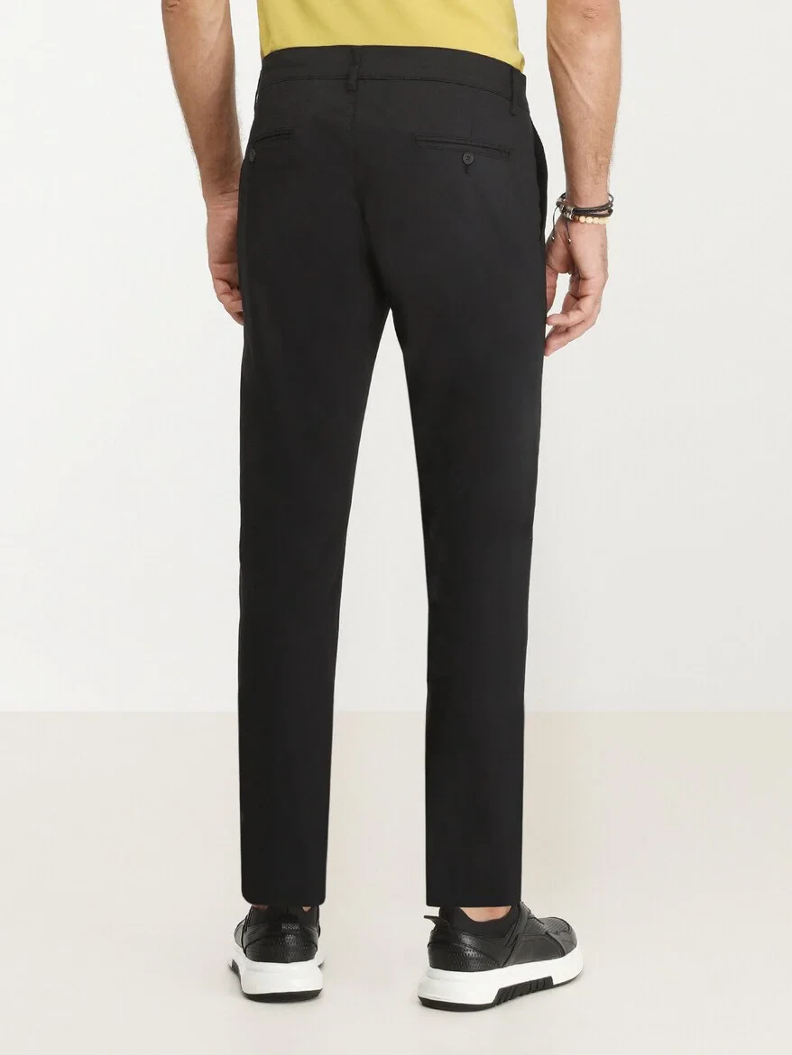 Black Weaving Slim Fit Casual Cotton Blended Trousers 