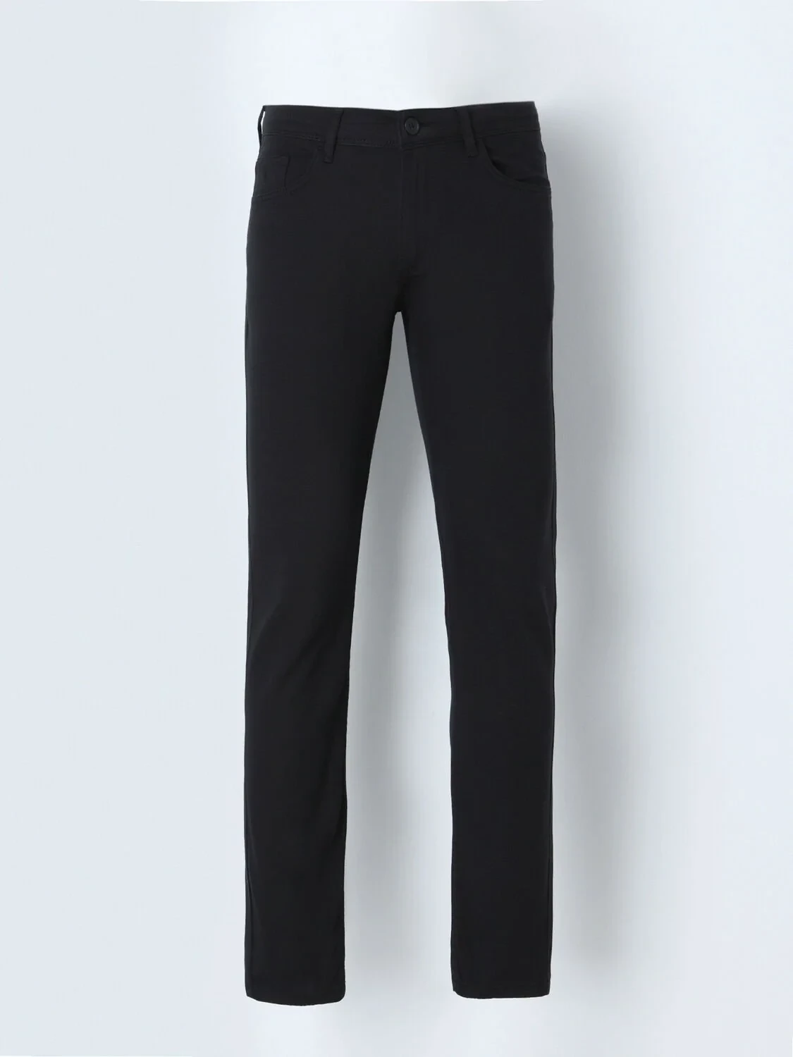 Black Weaving Slim Fit Casual Cotton Blended Trousers - 1