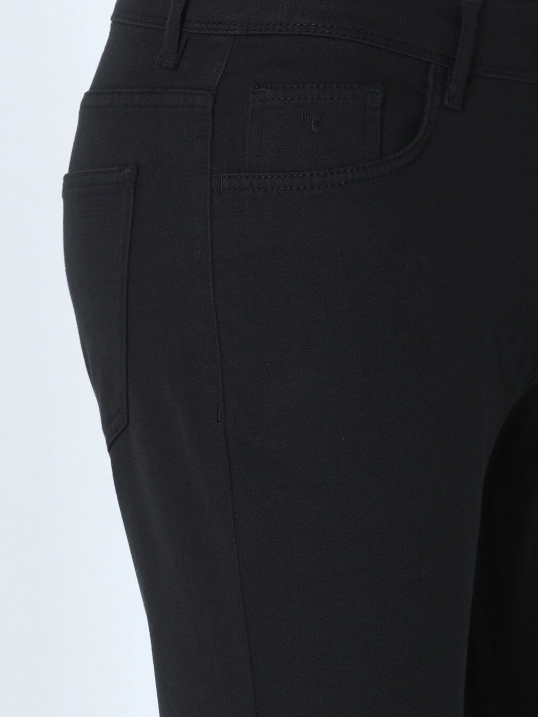 Black Weaving Slim Fit Casual Cotton Blended Trousers - 2