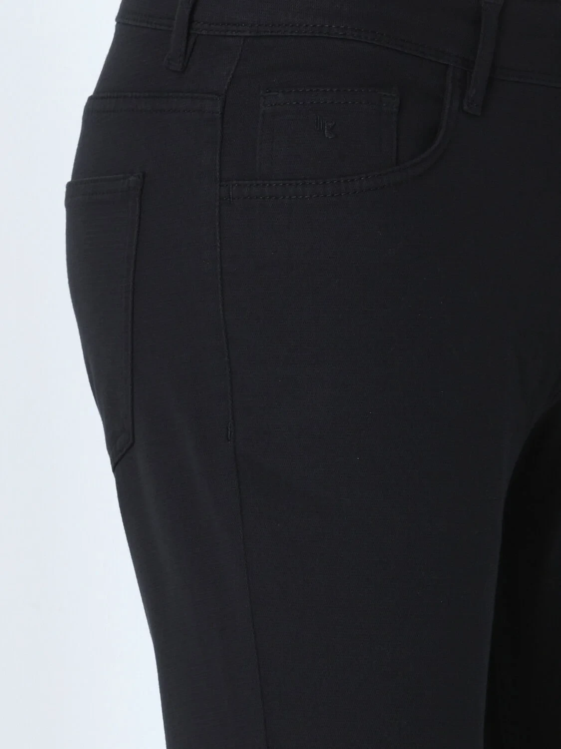 Black Weaving Slim Fit Casual Cotton Blended Trousers - 2