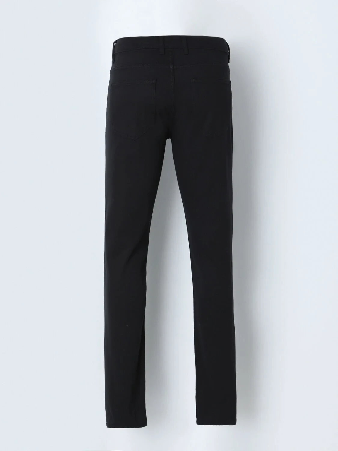 Black Weaving Slim Fit Casual Cotton Blended Trousers - 3