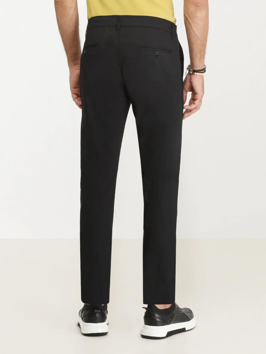 Black Weaving Slim Fit Casual Cotton Blended Trousers 