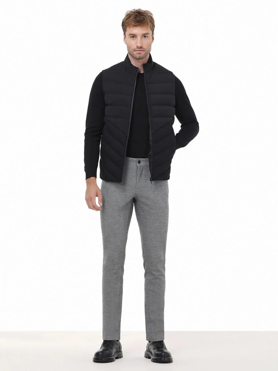 Black Weaving Slim Fit Casual Cotton Blended Trousers - 3
