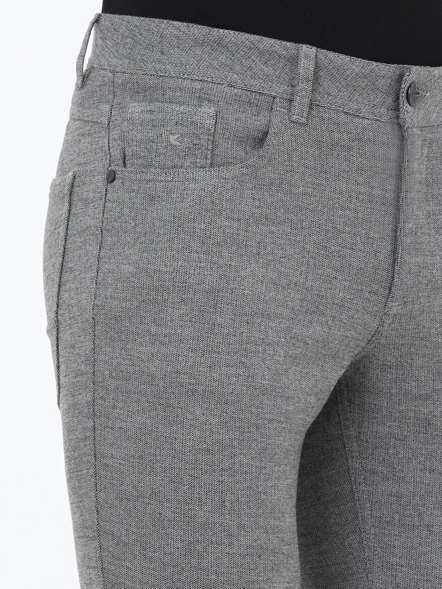 Black Weaving Slim Fit Casual Cotton Blended Trousers - 4