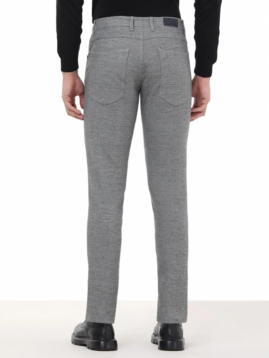 Black Weaving Slim Fit Casual Cotton Blended Trousers - 5