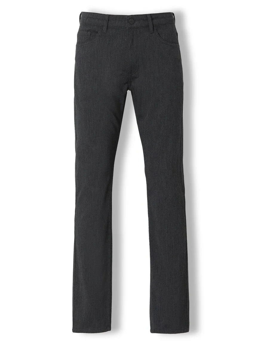 Black Weaving Slim Fit Casual Cotton Blended Trousers - 5