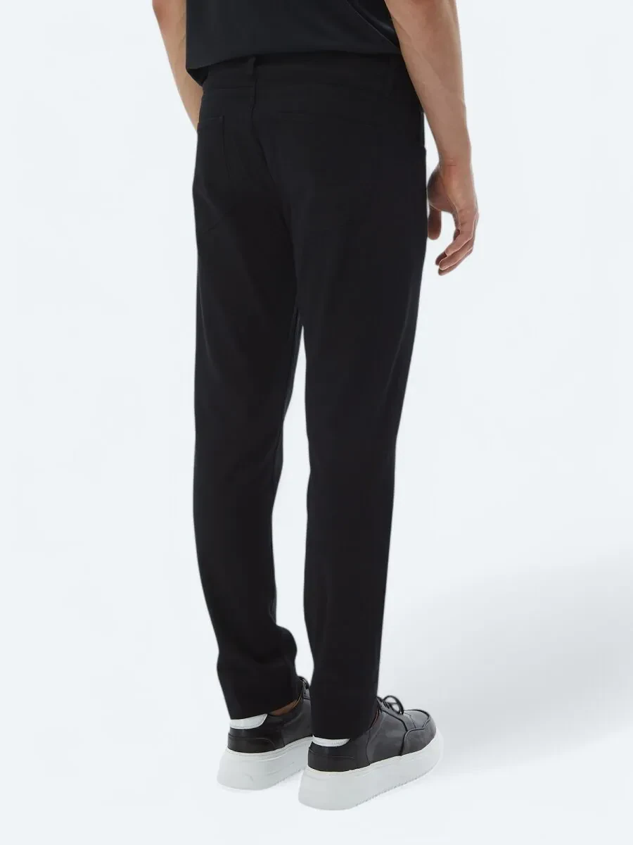 Black Weaving Slim Fit Casual Cotton Blended Trousers - 5