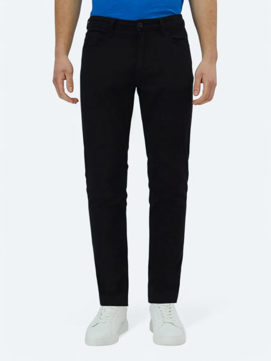 Black Weaving Slim Fit Casual Cotton Blended Trousers - 2