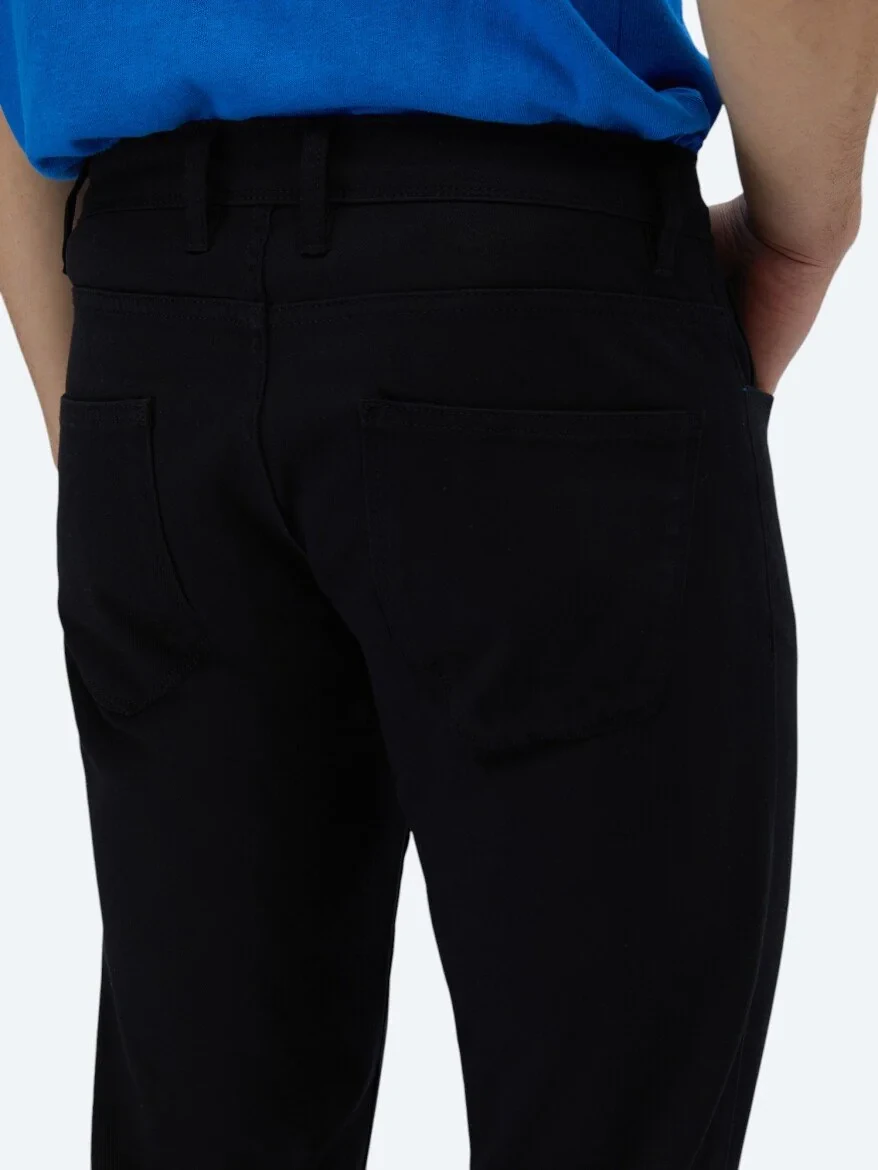 Black Weaving Slim Fit Casual Cotton Blended Trousers 